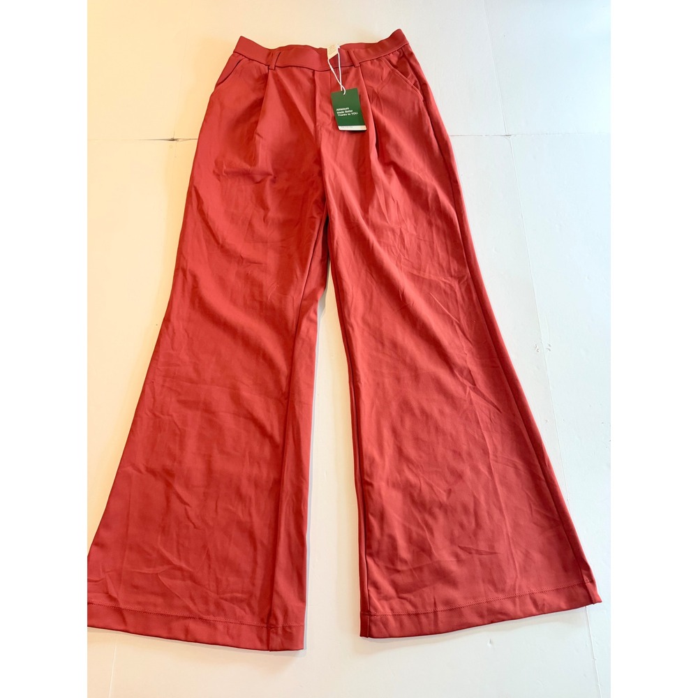 Halara High Waisted Wide Leg Pleated Trousers Terracotta Red Size S Regular